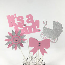 Pink & Silver It's a Girl Centerpiece Sticks