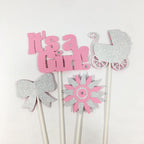 Pink & Silver It's a Girl Centerpiece Sticks