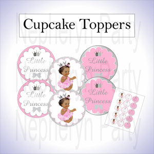 Pink & Silver Princess Cupcake Toppers, Brown