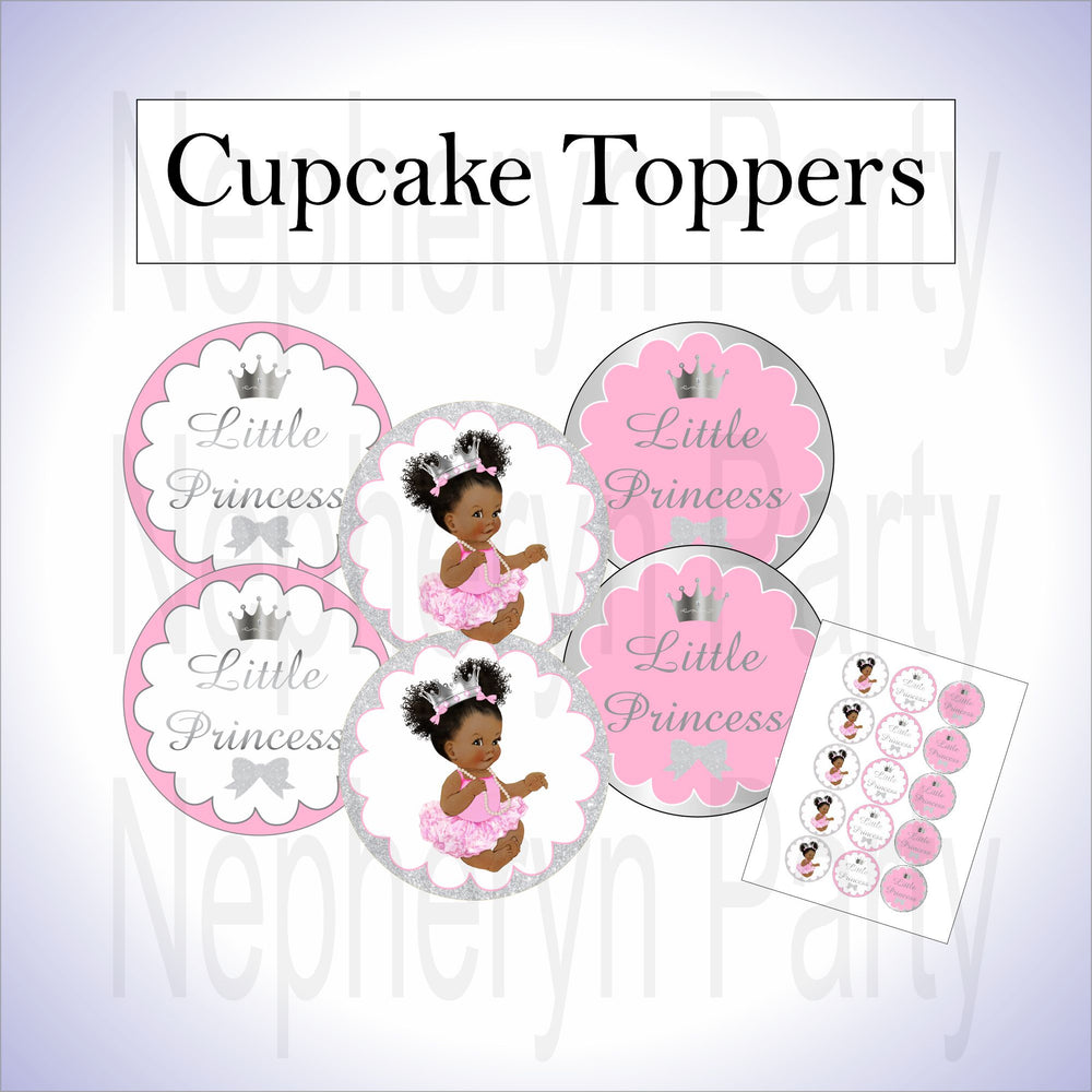 Pink & Silver Princess Cupcake Toppers, Curly