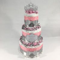 Pink and Silver Little Princes Diaper Cake