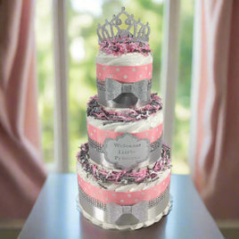 Pink and Silver Little Princes Diaper Cake
