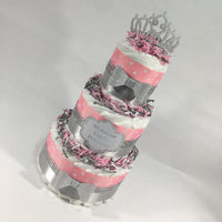 Pink & Silver Princess Baby Shower Diaper Cake Centerpiece