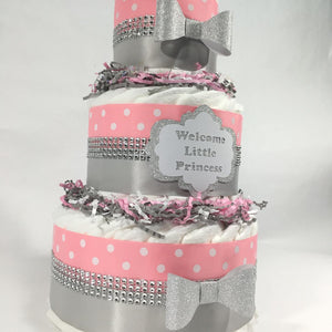 Welcome Princess Diaper Cake - Pink, Silver
