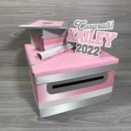 Graduation Card Box - Pink, Silver 10x10