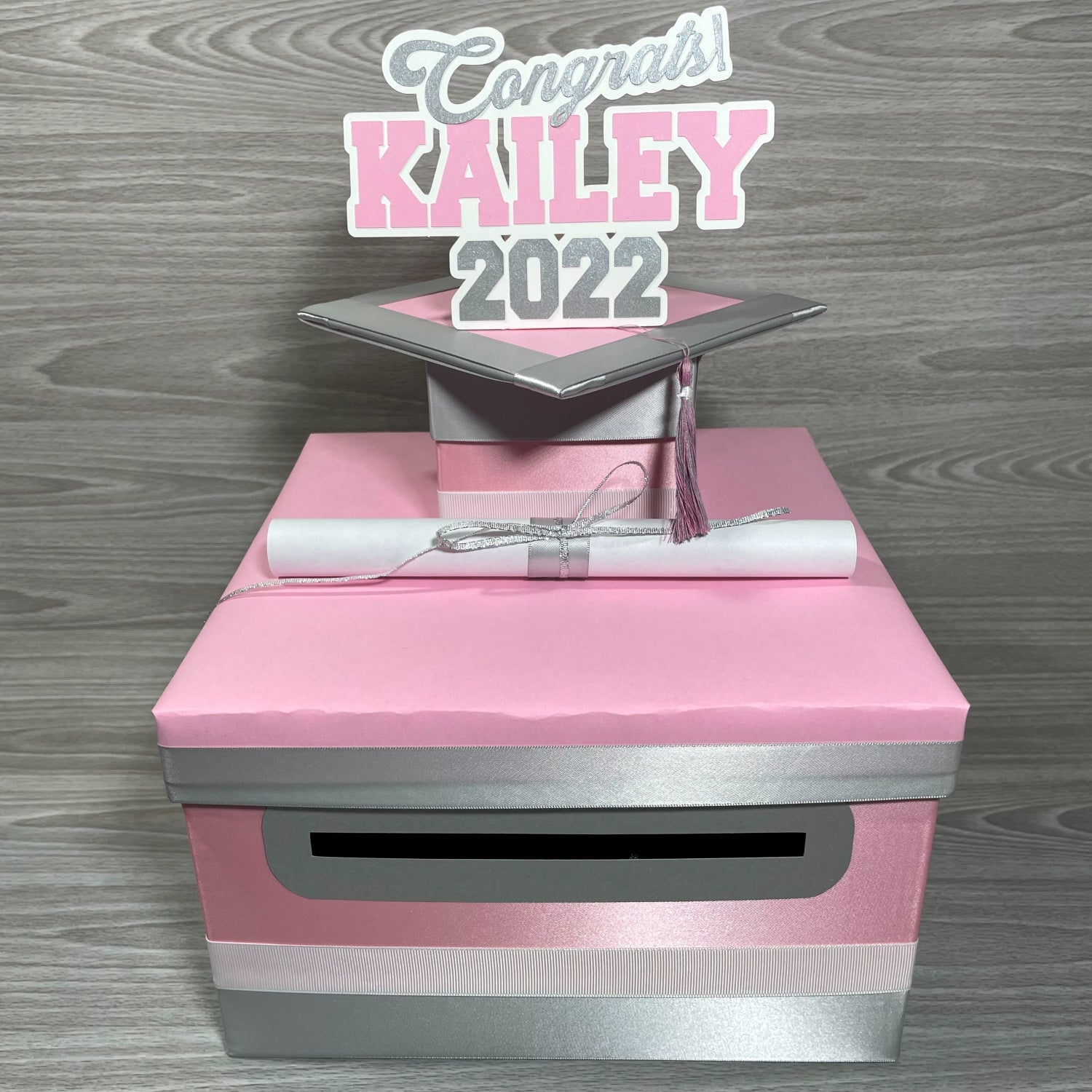 Graduation Card Box - Pink, Silver 10x10| Nepheryn Party