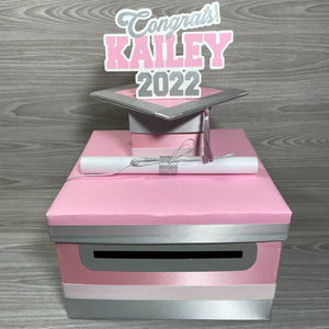 Graduation Card Box - Pink, Silver 10x10
