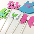 Pink, Green, & Blue It's a Girl Centerpiece Sticks