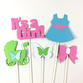Pink, Blue, & Green It's a Girl Centerpiece Sticks