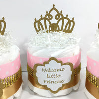 Welcome Little Princess Diaper Cake Set - Pink, Gold
