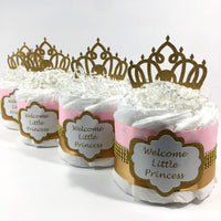 Welcome Little Princess Diaper Cake Set - Pink, Gold
