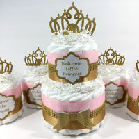 Welcome Little Princess Diaper Cake Set - Pink, Gold
