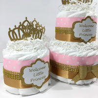 Welcome Little Princess Diaper Cake Set - Pink, Gold
