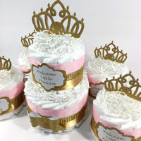 Welcome Little Princess Diaper Cake Set - Pink, Gold
