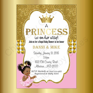 Pink & Gold Little Princess Baby Shower Invitation, Afro