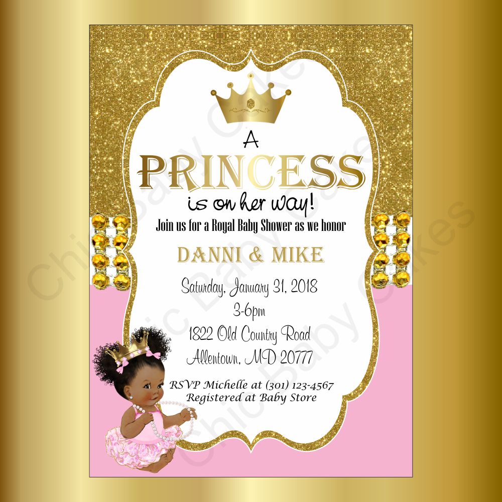 Pink & Gold Little Princess Baby Shower Invitation, Afro
