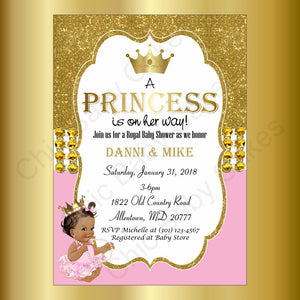 Pink & Gold Little Princess Baby Shower Invitation, Brown