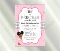 Pink & Silver Little Princess Baby Shower Invitation, Afro
