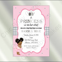 Pink & Silver Little Princess Baby Shower Invitation, Afro