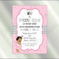 Pink & Silver Little Princess Baby Shower Invitation, Brown