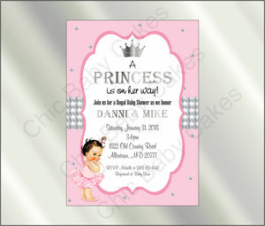 Pink & Silver Little Princess Baby Shower Invitation, Brunette