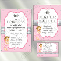 Pink & Silver Little Princess Baby Shower Invite Set, Blonde