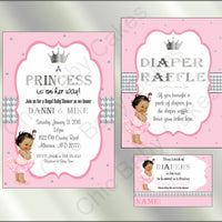 Pink & Silver Little Princess Baby Shower Invite Set, Brown