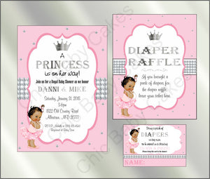 Pink & Silver Little Princess Baby Shower Invite Set, Brown