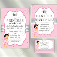 Pink & Silver Little Princess Baby Shower Invite Set, Brunette