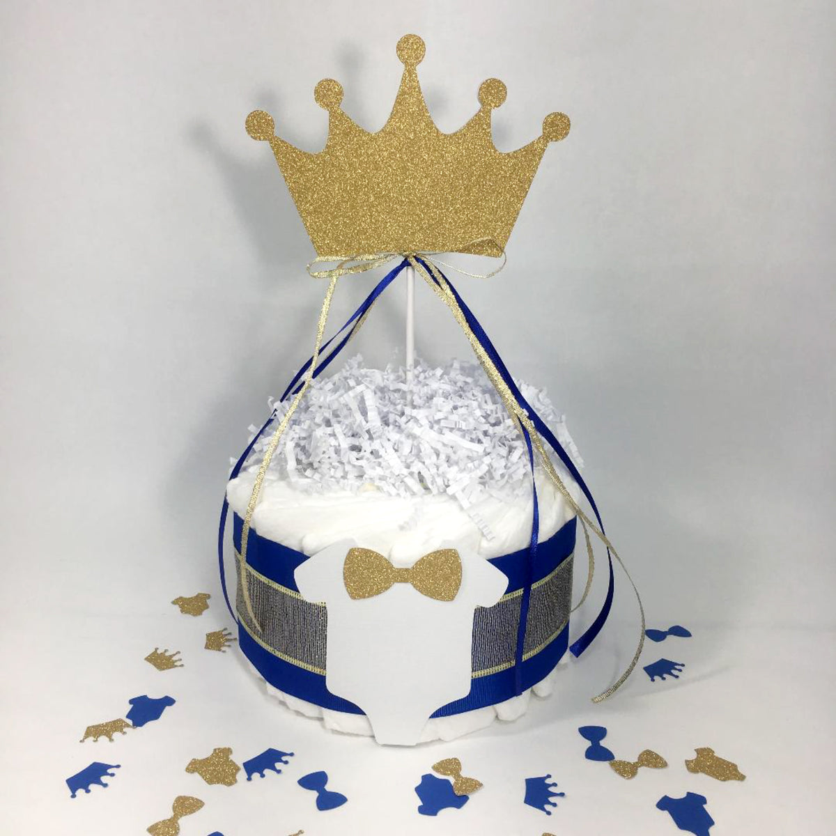 Royal Blue & Gold Prince Diaper Cake Centerpiece