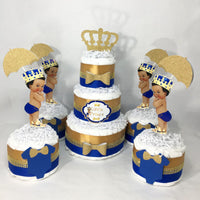 Royal Blue & Gold Little Prince Diaper Cake Centerpiece Set
