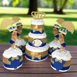 Royal Blue & Gold Little Prince Diaper Cake Centerpiece Set