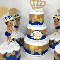 Prince Diaper Cake Centerpiece - Royal Blue, Gold
