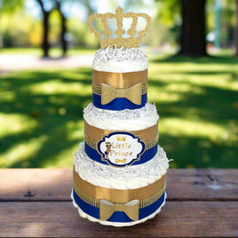 Royal Blue & Gold Prince Baby Shower Diaper Cake