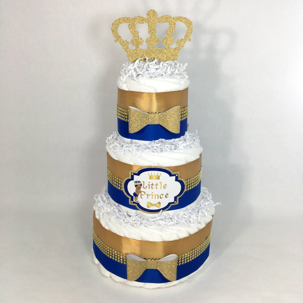 Royal Blue & Gold Prince Baby Shower Diaper Cake