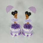 Baby Girl Diaper Cake Centerpiece Set of 4, Lavender, Silver