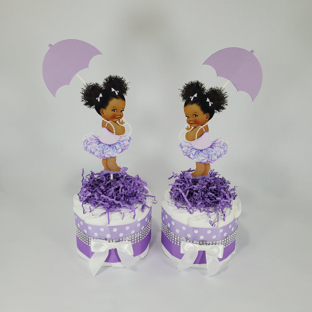 Baby Girl Diaper Cake Centerpiece Set of 4, Lavender, Silver