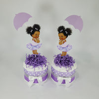 Baby Girl Diaper Cake Centerpiece Set - Lavender, Silver
