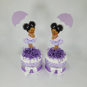 Baby Girl Diaper Cake Centerpiece Set - Lavender, Silver