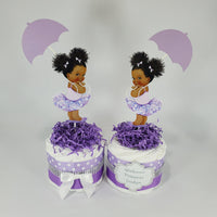 Baby Girl Diaper Cake Centerpiece Set - Lavender, Silver
