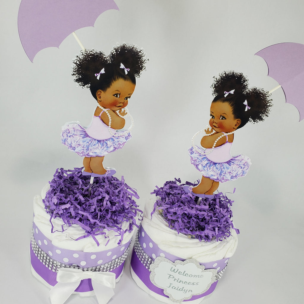 Baby Girl Diaper Cake Centerpiece Set of 4, Lavender, Silver