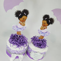 Baby Girl Diaper Cake Centerpiece Set - Lavender, Silver
