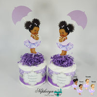 Lavender and Silver Girl Baby Shower Diaper Cakes
