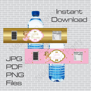 Pink and Gold Little Princess Water Bottle Labels, Blonde
