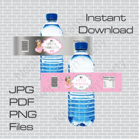 Pink and Silver Little Princess Water Bottle Labels, Brunette