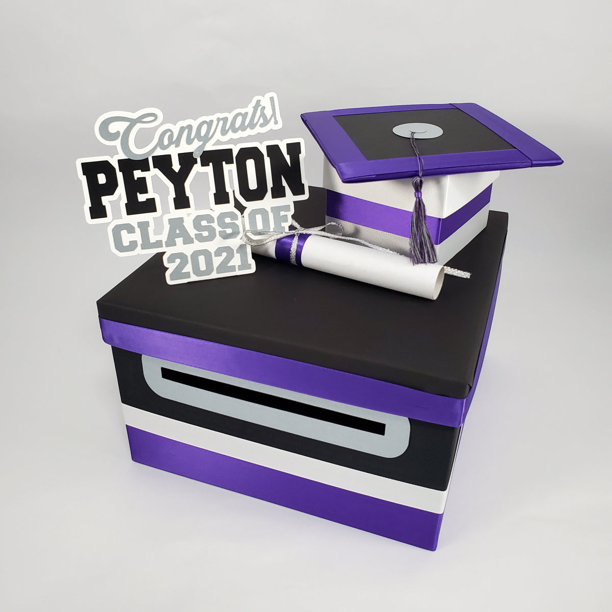 Purple, Black, Silver Graduation Money Box