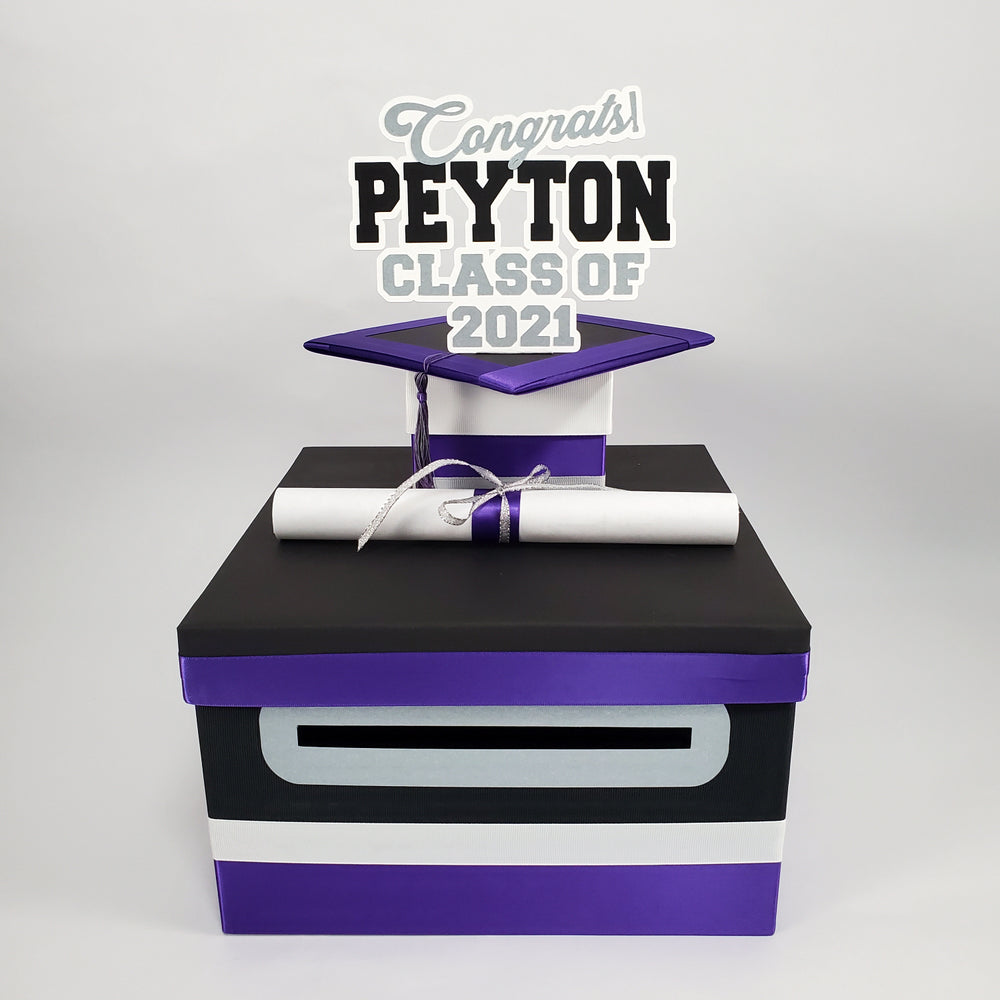 Purple, Black, Silver Graduation Card Box