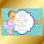 Purple & Teal Little Princess Baby Shower Invite, Blonde