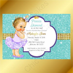 Purple & Teal Little Princess Baby Shower Invite, Blonde