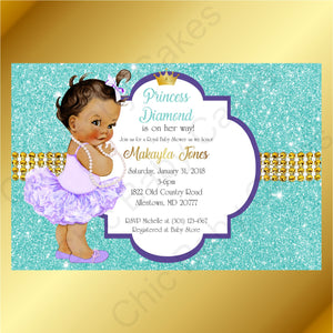 Purple & Teal Little Princess Baby Shower Invite, Brown